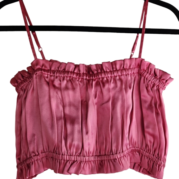 Pink Ruched 100% Silk Crop Top - Picture 3 of 9